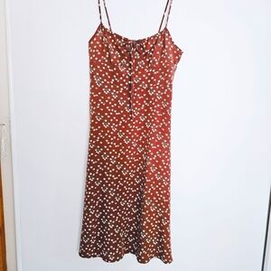 Shein Women's Large 8-10 Brown Floral Spaghetti Strips Long Summer Dress